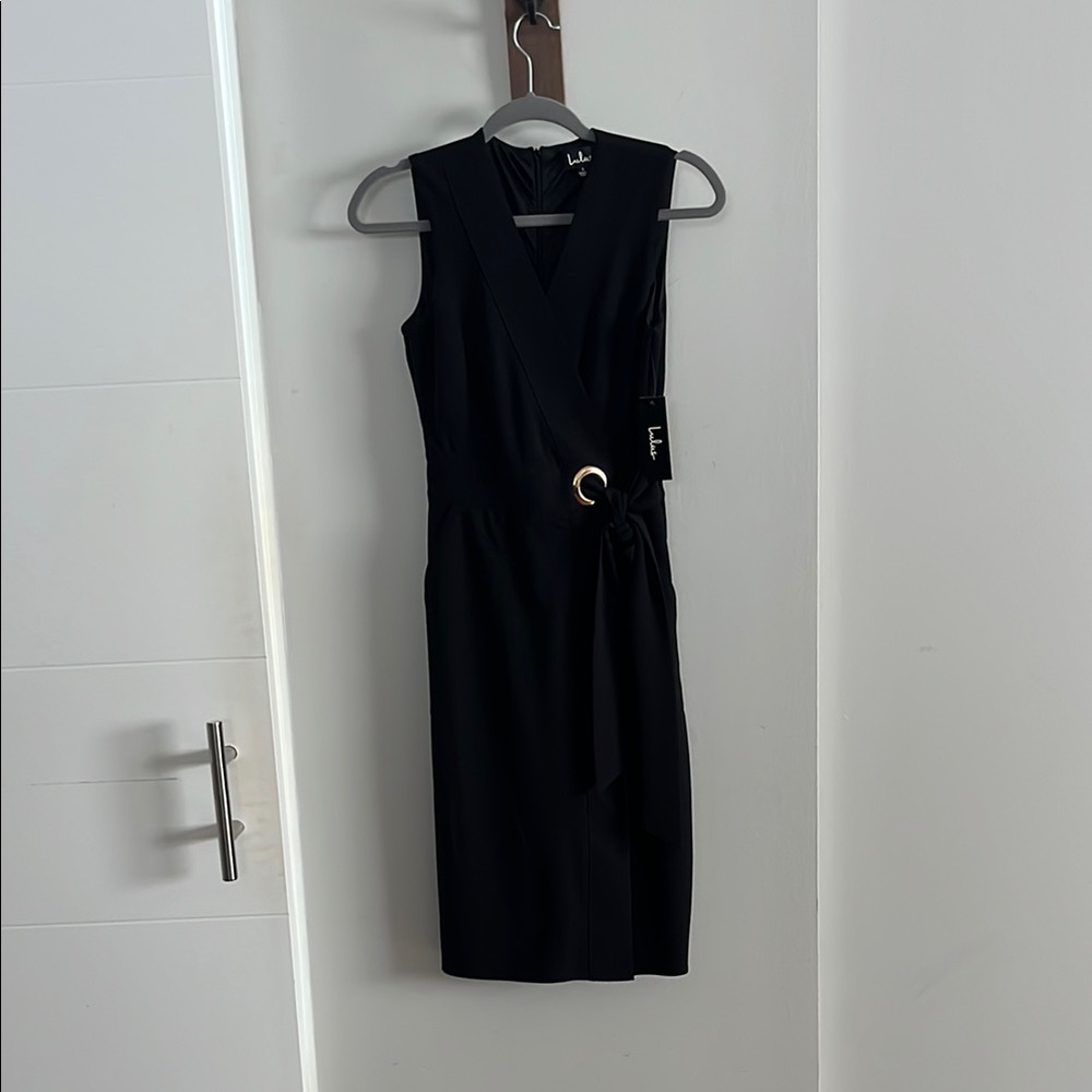 Lulu's Black Faux Wrap Midi Cocktail Dress